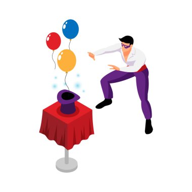 Circus performer profession isometric icons composition with isolated human character of talent at work vector illustration