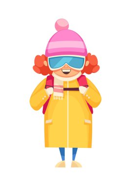 Mountaineering composition with cartoon style human character and outdoor look view vector illustration