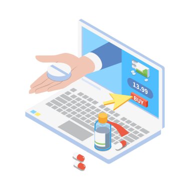 Digital mobile health telemedicine composition with isometric icons of gadgets and medical supplies vector illustration