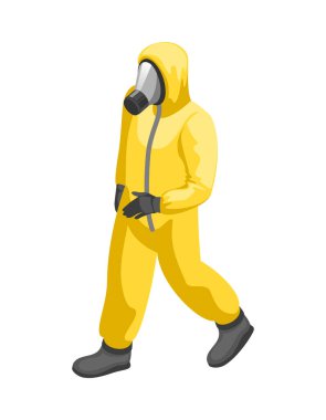 Toxic waste radioactivity biological hazard isometric composition with isolated human character on blank background vector illustration