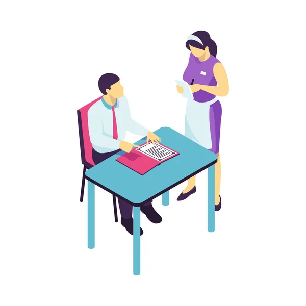 Isometric Restaurant Waiter Composition Isolated Human Character Worker Uniform Cafe — Image vectorielle