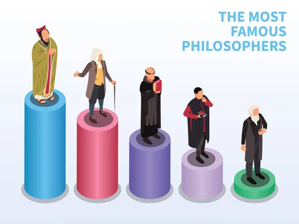 Famous Philosophers Isometric Composition Set Pedestals Different Height Characters Vintage — Διανυσματικό Αρχείο