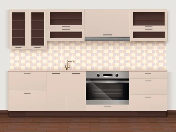 Modern Classic Kitchen Interior Furniture Elements Cooker Bronze Water Tap — 图库矢量图片