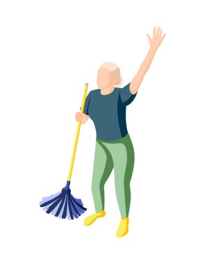 People at home on weekends isometric composition with human character on blank background vector illustration