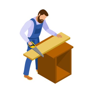 Craftsman isometric icons composition with isolated view of human character at work on blank background vector illustration