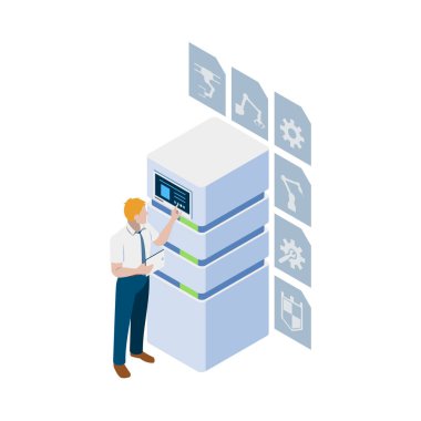 Smart industry intelligent manufacturing isometric composition with isolated images of futuristic factory facilities vector illustration