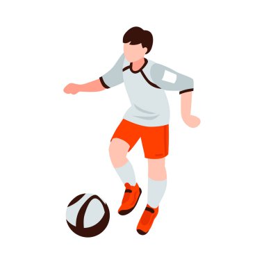 Isometric school sport kids team coach composition with isolated human character in sportswear on blank background vector illustration