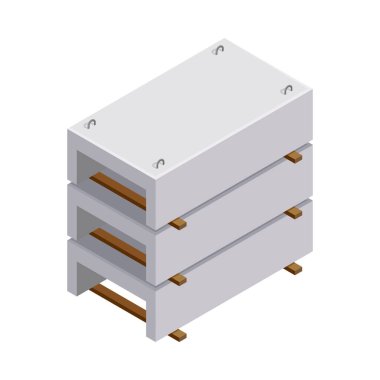 Concrete production isometric composition with isolated image of ready cement goods for construction vector illustration