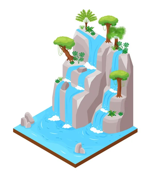 Waterfall Concept National Park Symbols Isometric Vector Illustration — Stockový vektor