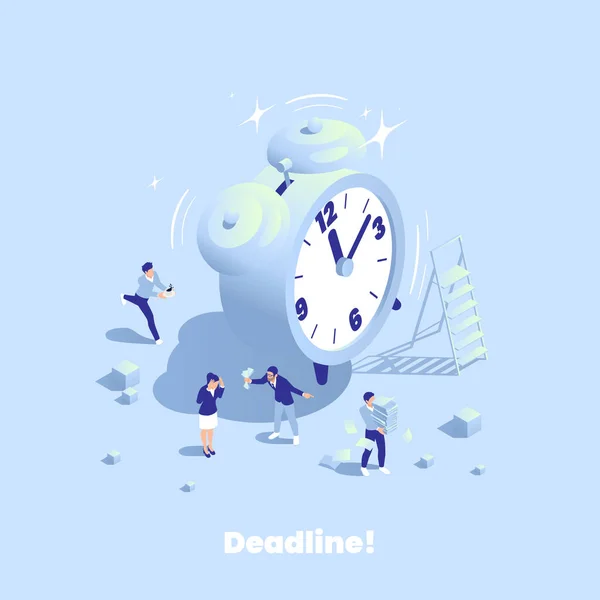 Productivity Improvement Boosting Isometric Composition Text Alarm Clock Image Characters — Stockový vektor