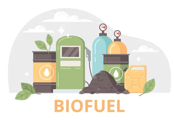 Tipos Biocombustibles Fondo Plano Que Ofrece Diferentes Productos Energía Verde — Vector de stock