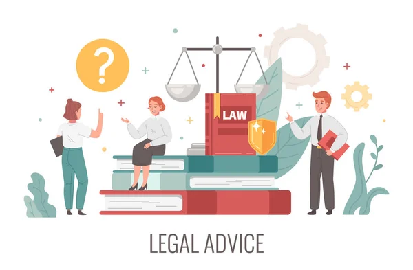 Lawyer Cartoon Concept Legal Services Symbols Vector Illustration — Vetor de Stock