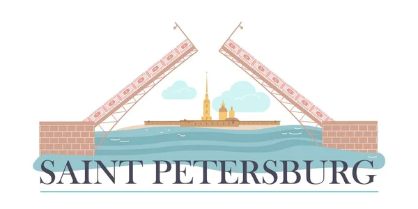 San Petersburgo Composición Texto Plano Con Vista Aislada Puente Dibujo — Vector de stock