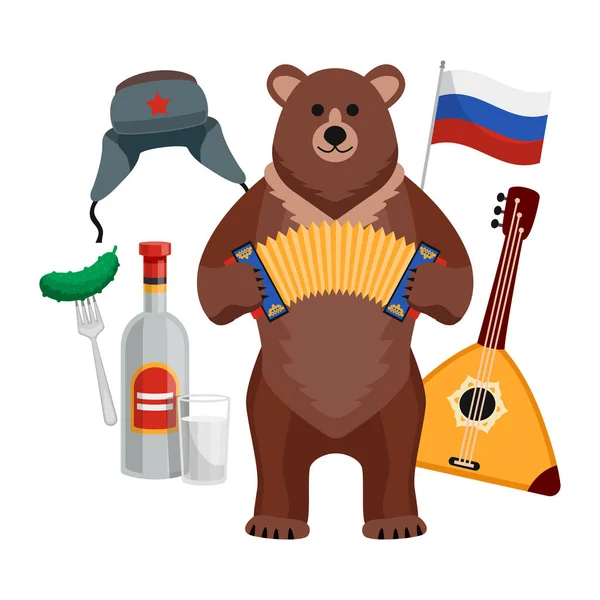 Rusko Cestovní Skladba Plochých Snímků Ruskými Národními Stereotypy Vektorové Ilustrace — Stockový vektor
