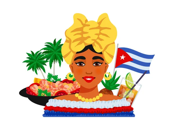 Kuba Reisekomposition Von Flachen Bildern Mit Kubanischen Nationalen Stereotypen Vektorillustration — Stockvektor