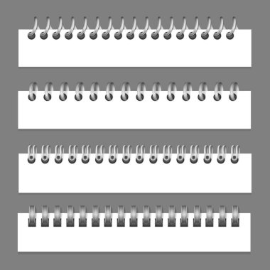 Realistic metal binders paper set of isolated images with top views of notebook sheets with holes vector illustration