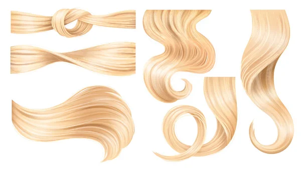 Blonde Haare Locken Realistische Symbole Setzen Isolierte Vektorillustration — Stockvektor