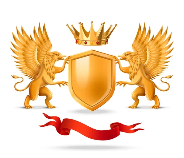 Composição Realista Escudo Real Com Griffins Reis Ilustração Vetorial Coroa —  Vetores de Stock