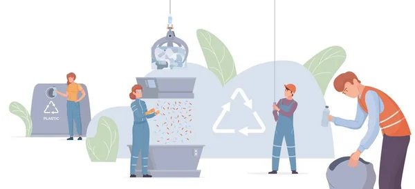 Kunststoff Recycling Produziert Flache Zusammensetzung Mit Blick Auf Doodle Menschliche — Stockvektor