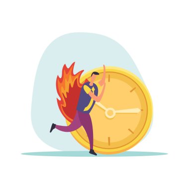 Sıkı çalışma vektörü illüstrasyonunda aceleci ve endişeli insan karakteri içeren son teslim tarihi düz simgeler