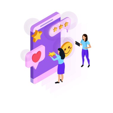 İnsan vektör illüstrasyonu ile sosyal ağ kavramsal ikonları ile CRM müşteri ilişkileri yönetimi izometrik bileşimi