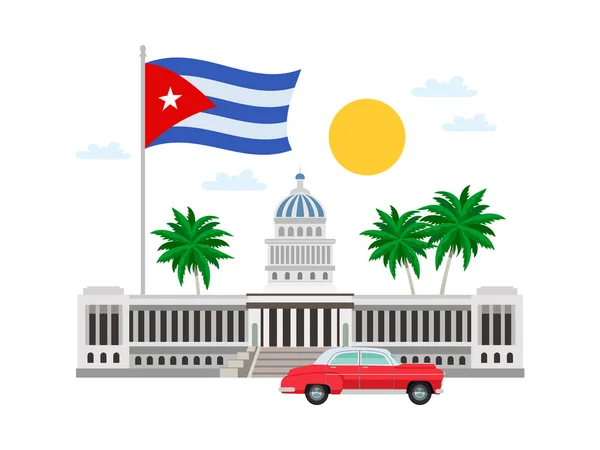 Kuba Reise Komposition Von Flachen Bildern Mit Kubanischen Sehenswürdigkeiten Vektorillustration — Stockvektor