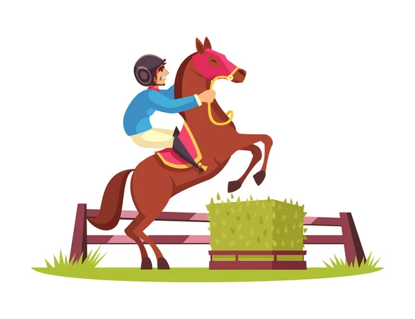 Equestrian Sport Composition Cartoon Style Human Character Uniform Horse Vector — ストックベクタ