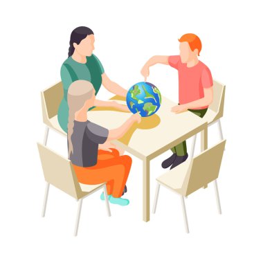 Alternative education isometric composition with isolated view of deschooling situation with human characters vector illustration