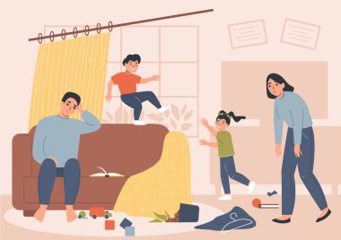 Adhd bozukluk sembollü hiperaktif çocuk arkaplanı düz vektör çizimi