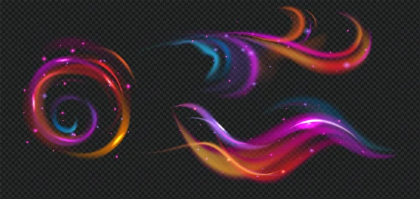 Realistic Wind Swirls Rainbow Set Isolated Neon Colored Air Puffs — Διανυσματικό Αρχείο