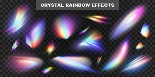 Efectos Arco Iris Cristal Realistas Conjunto Transparente Con Luces Refracción — Vector de stock