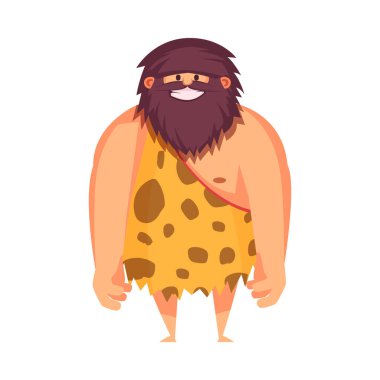 İlkel insan mağara adamı kompozisyonu. Antik insan vektör illüstrasyonunun karikatür karakteri.