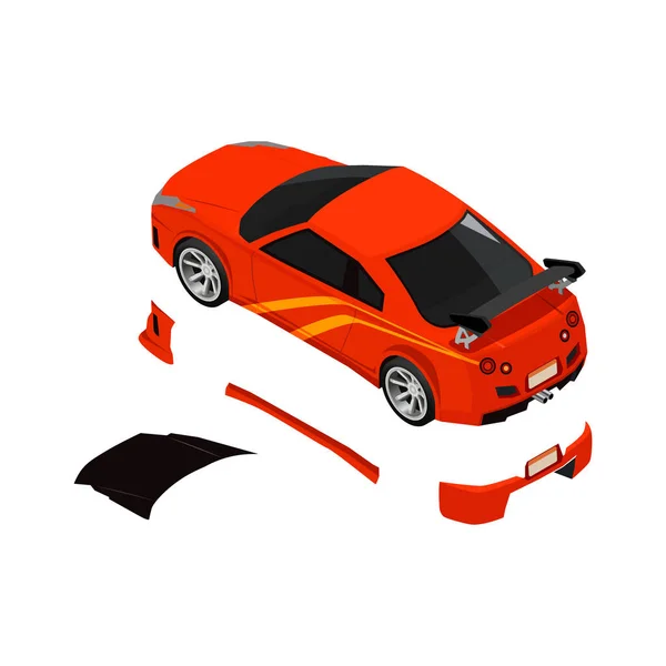 Kompozycja Izometryczna Tuningu Samochodowego Ikonami Oddzielonych Części Samochodowych Ilustracji Wektora — Wektor stockowy
