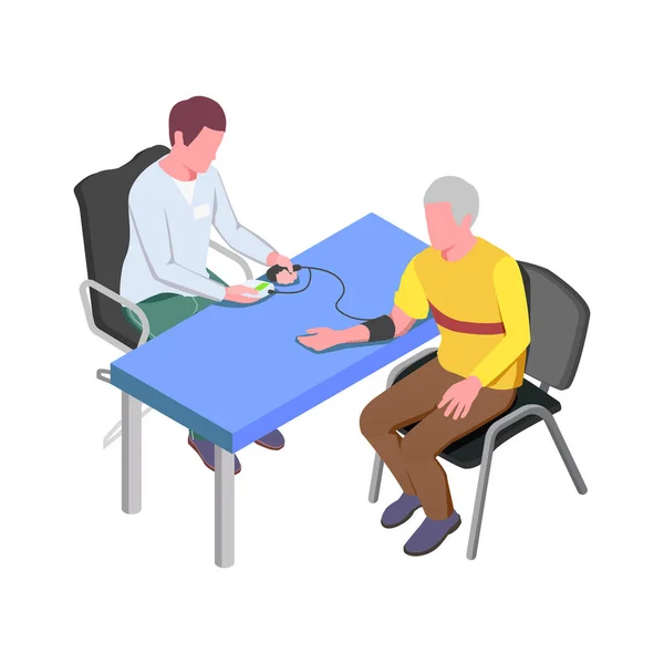Verpleeghuis Isometrische Samenstelling Met Personeel Monitoring Patiënten Ouderen Activiteiten Vector — Stockvector