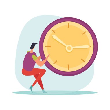 Sıkı çalışma vektörü illüstrasyonunda aceleci ve endişeli insan karakteri içeren son teslim tarihi düz simgeler