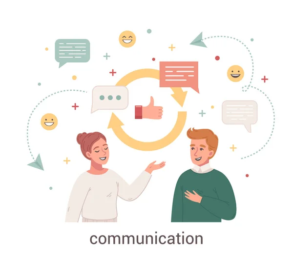 Communication Cartoon Design Concept Social Networks Signs Young Pare Talking — Archivo Imágenes Vectoriales