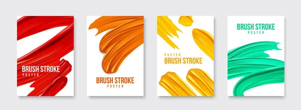 Realistische Penseelstreken Poster Set Met Vier Geïsoleerde Verticale Achtergronden Bewerkbare — Stockvector