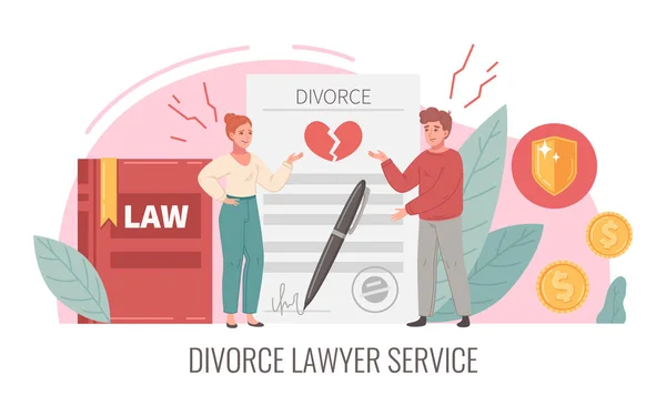 Legal Cartoon Concept Divorce Lawyer Service Vector Illustration — Vetor de Stock