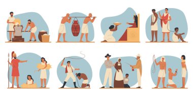 Slavery history set with nobility symbols flat isolated vector illustration