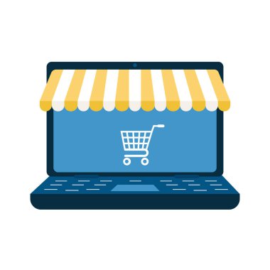 Çizim biçimi simgeleri ve yuvarlak resimli aygıtlarla çevrimiçi alışveriş kompozisyonu