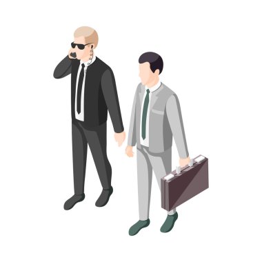 Politikacılar, boş arkaplan vektörü illüstrasyonunda insan karakterli simgelerin izometrik bileşimi