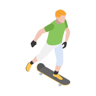 Kişisel eko yeşil taşıma izometrik insan bileşimi insan karakter vektör ilüstrasyonuna izole bir görünüm ile