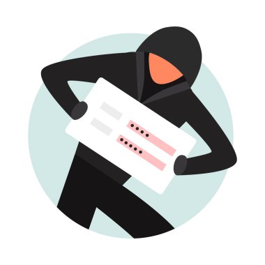 Yasa dışı siber aktivite kavramsal simgelerine sahip hacker kompozisyonu kötü amaçlı yazılım verilerini kırıyor vektör illüstrasyonunu çalıyor