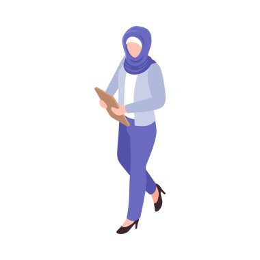 Isometric Araplar aile mesleği eğlencesi. Müslüman insan karakteri çizimi ile yaşam kompozisyonu.