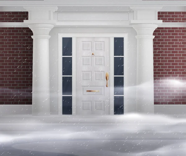 Traditional House Front Concept Antique Style White Door Columns Brick — стоковый вектор