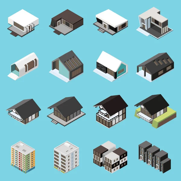 Modular Frame Building Isometric Icons Set Mobile House Constructions Isolated — Archivo Imágenes Vectoriales