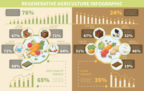 Regeneration Der Landwirtschaft Infografiken Mit Ganzheitlichem Permakultur Management Symbole Isometrische — Stockvektor