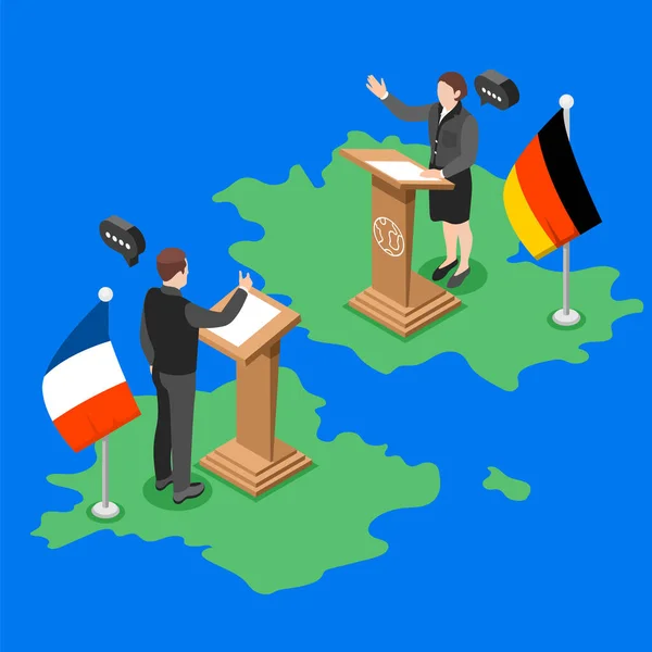 Diplomatie Diplomate Concept Isométrique Coloré Représentant France Négocie Avec Représentant — Image vectorielle