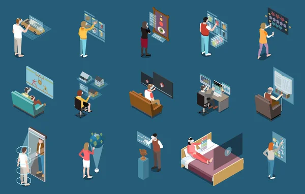 Virtual Augmented Reality Set Isometric Icons Isolated Images Human Characters — Stock vektor