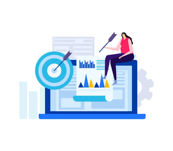 Business Analytics Composition Flat Doodle Style Human Characters Radial Bar — Vetor de Stock